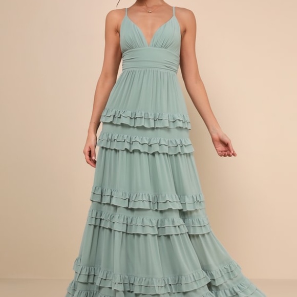 Lulus Dresses & Skirts - Lulus Lavish Perfection Sage Green Ruffled Tiered Maxi Dress - Size XL